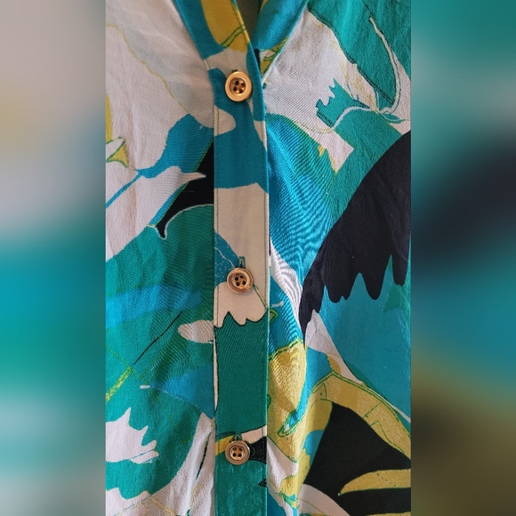 Bebe y2k open back wrap capped sleeve top Women's small turquoise, gold, black - Picture 2 of 7